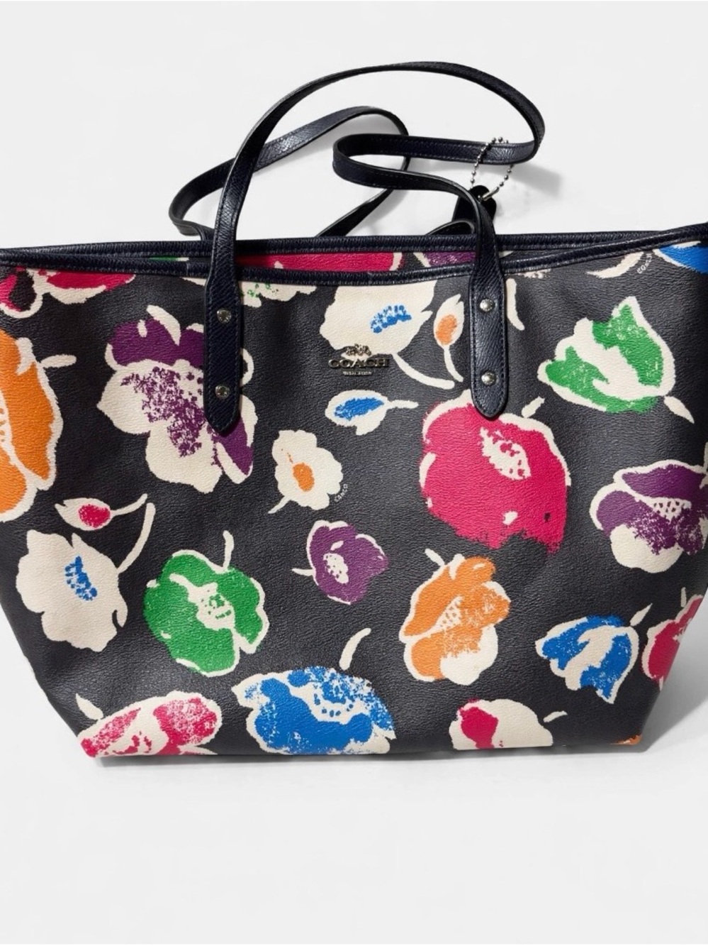 Coach Black Floral Multicolor Leather Tote